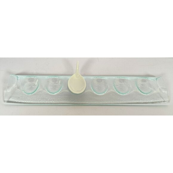 Pier 1 Imports Tasting Spoon Set 6 White Ceramic Spoons 1 Pebbled Glass Tray - Picture 2 of 7